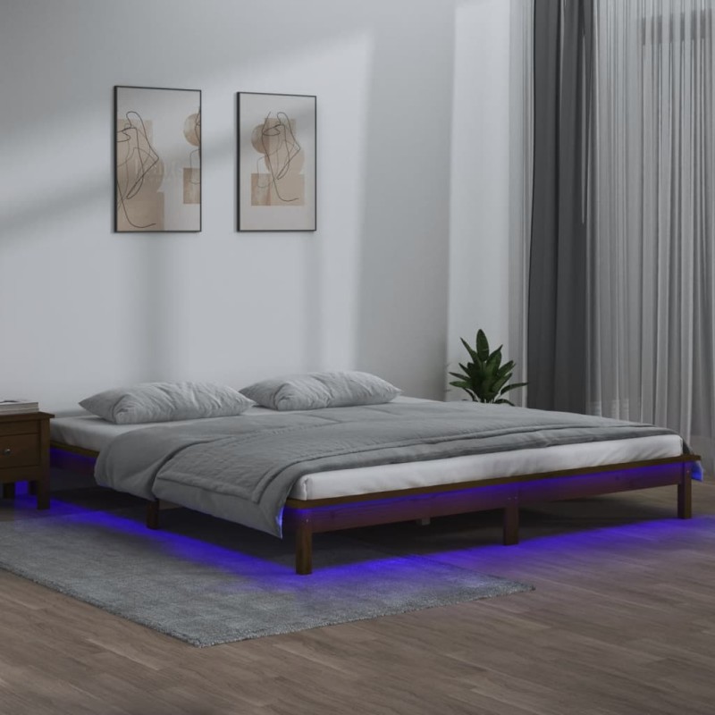 vidaXL Massivholzbett mit LED-Beleuchtung Honigbraun 200x200 cm vidaXL Massivholzbett mit LED-Beleuchtung Honigbraun 200x200 cm