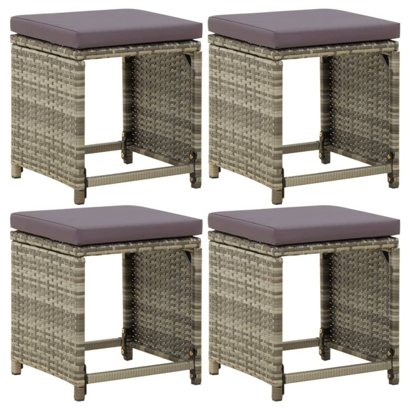 vidaXL Gartenhocker 4 Stk. mit Kissen Poly Rattan Grau vidaXL Gartenhocker 4 Stk. mit Kissen Poly Rattan Grau