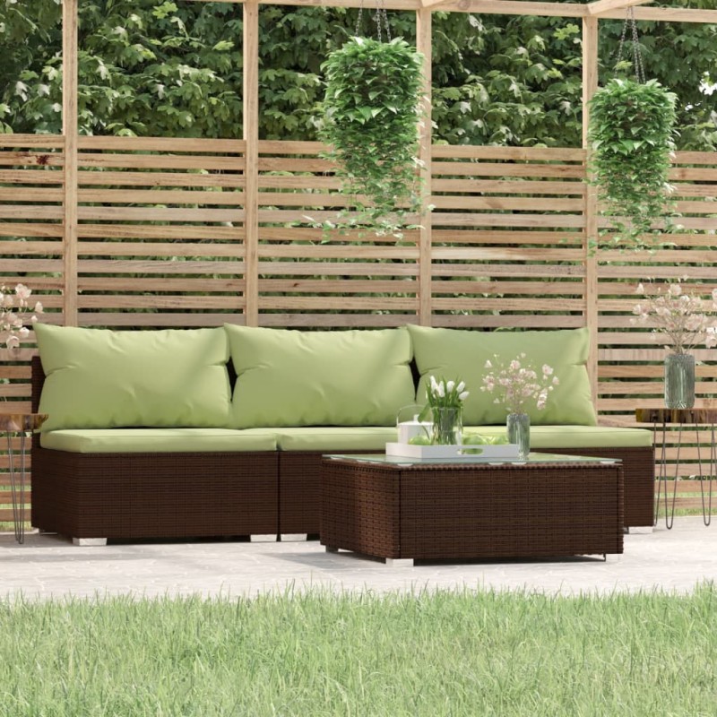 4-tlg. Garten-Lounge-Set mit Kissen Braun Poly Rattan 4-tlg. Garten-Lounge-Set mit Kissen Braun Poly Rattan