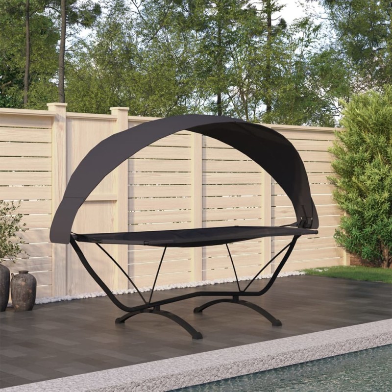 Outdoor-Loungebett mit Dach Schwarz Stahl und Oxford-Stoff Outdoor-Loungebett mit Dach Schwarz Stahl und Oxford-Stoff
