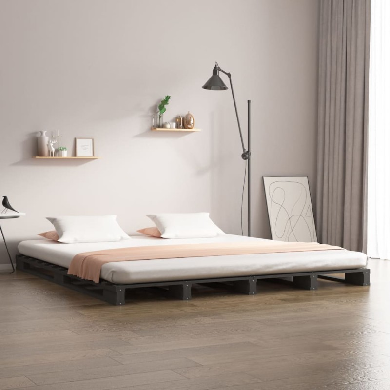 vidaXL Palettenbett Grau 140x190 cm Massivholz Kiefer vidaXL Palettenbett Grau 140x190 cm Massivholz Kiefer