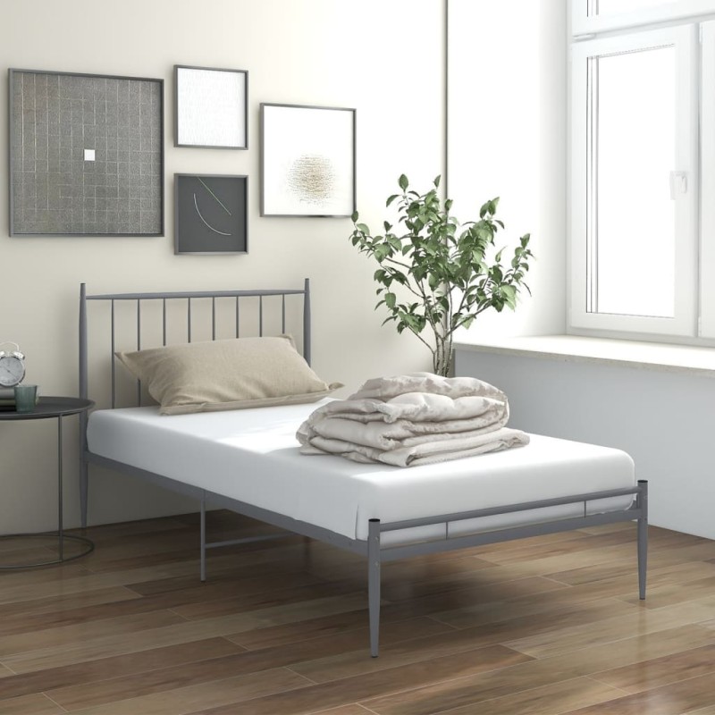 vidaXL Bett Grau Metall 100x200 cm vidaXL Bett Grau Metall 100x200 cm