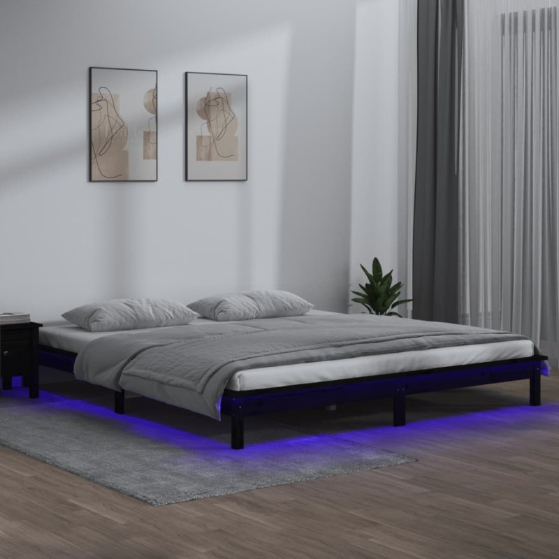 vidaXL Massivholzbett mit LEDs Schwarz 180x200 cm vidaXL Massivholzbett mit LEDs Schwarz 180x200 cm