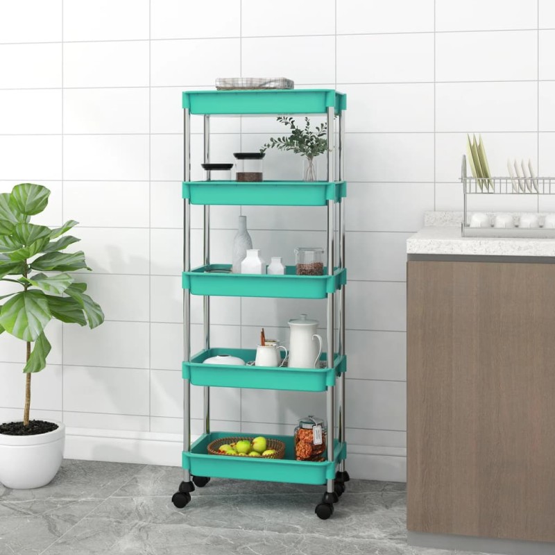 vidaXL Küchenwagen 5 Etagen Türkis 42x29x128 cm Eisen und ABS vidaXL Küchenwagen 5 Etagen Türkis 42x29x128 cm Eisen und ABS