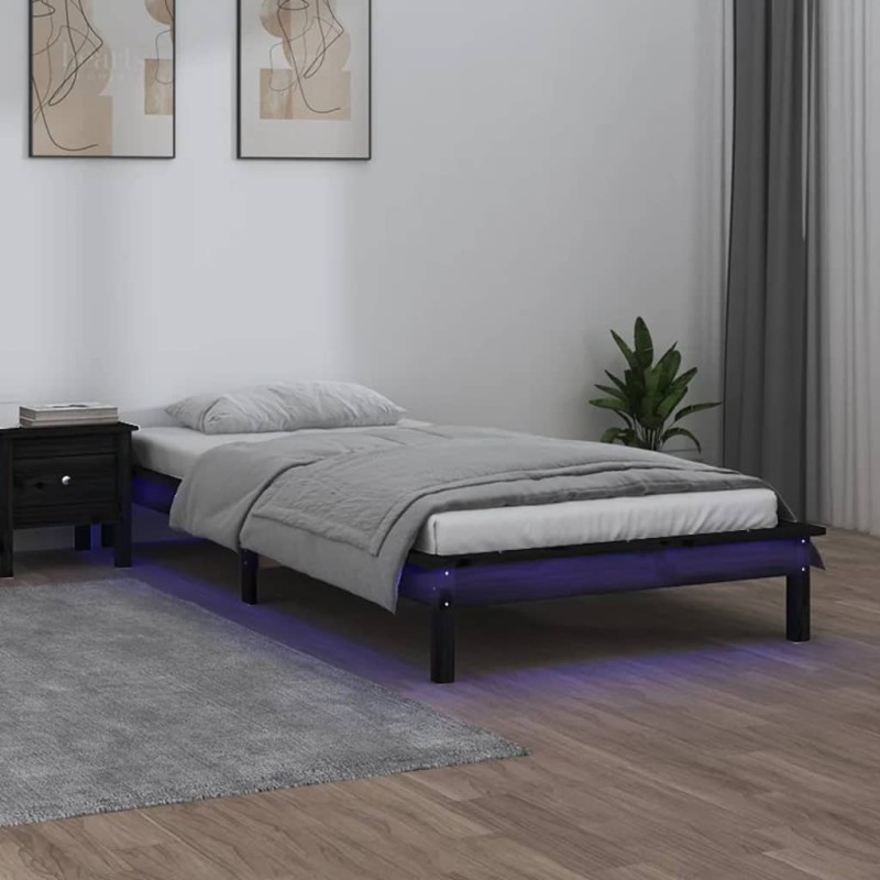 vidaXL Massivholzbett mit LEDs Schwarz 90x190 cm vidaXL Massivholzbett mit LEDs Schwarz 90x190 cm