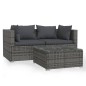 3-tlg. Garten-Lounge-Set mit Kissen Grau Poly Rattan 3-tlg. Garten-Lounge-Set mit Kissen Grau Poly Rattan