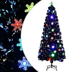 vidaXL Weihnachtsbaum mit LED-Schneeflocken Schwarz 210 cm Fiberoptik