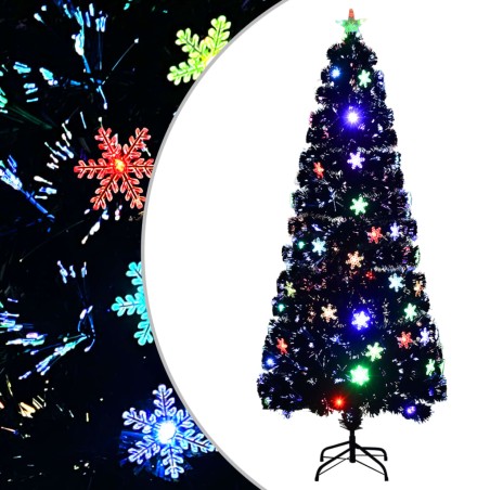 vidaXL Weihnachtsbaum mit LED-Schneeflocken Schwarz 210 cm Fiberoptik