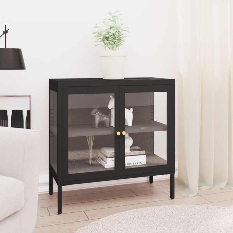 vidaXL Sideboard Schwarz 70x35x70 cm Stahl und Glas vidaXL Sideboard Schwarz 70x35x70 cm Stahl und Glas