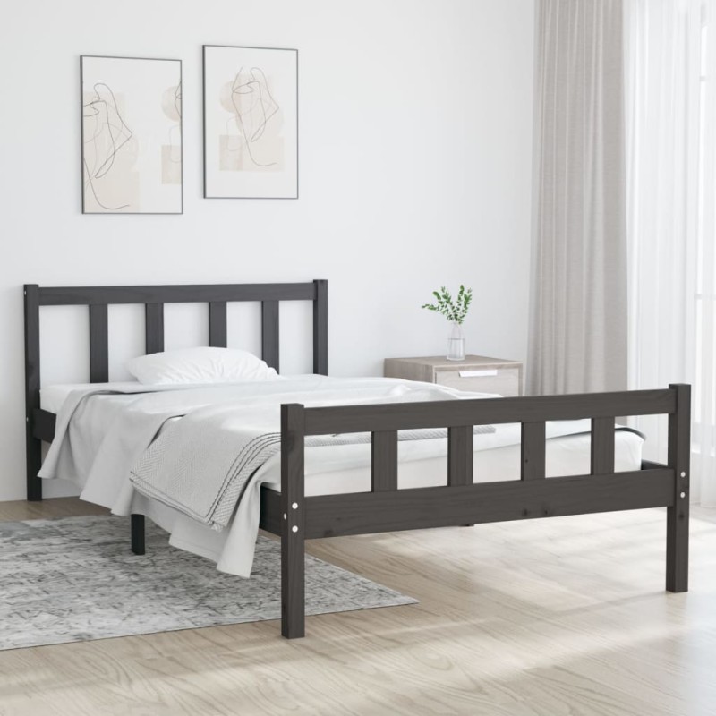 vidaXL Massivholzbett Grau 90x200 cm vidaXL Massivholzbett Grau 90x200 cm