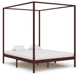 vidaXL Himmelbett-Gestell Dunkelbraun Massivholz Kiefer 160 x 200 cm