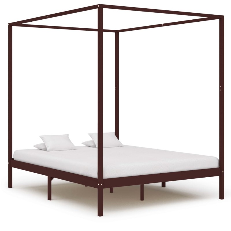 vidaXL Himmelbett-Gestell Dunkelbraun Massivholz Kiefer 160 x 200 cm vidaXL Himmelbett-Gestell Dunkelbraun Massivholz Kiefer 160 x 200 cm
