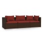 3-Sitzer-Sofa mit Kissen Braun Poly Rattan 3-Sitzer-Sofa mit Kissen Braun Poly Rattan