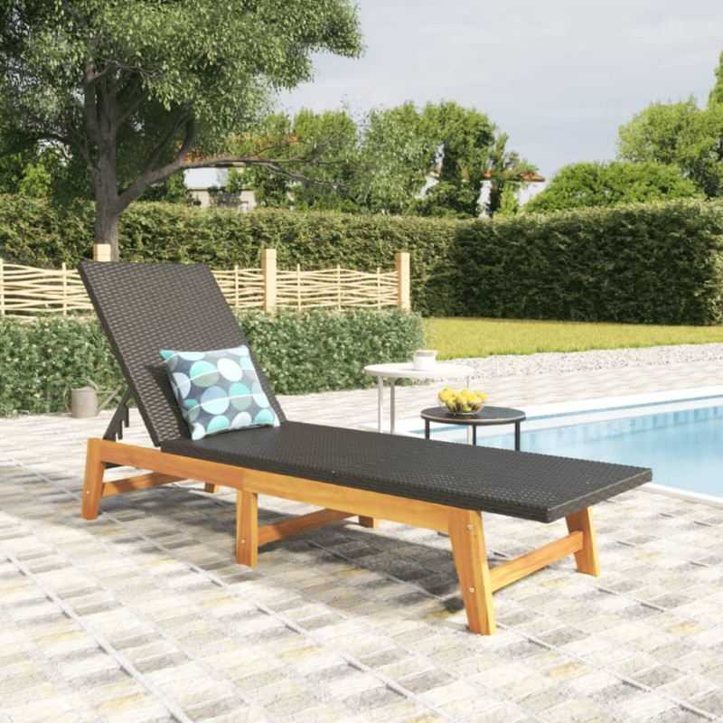 vidaXL Sonnenliege Schwarz und Braun Poly Rattan & Massivholz Akazie vidaXL Sonnenliege Schwarz und Braun Poly Rattan & Massivholz Akazie