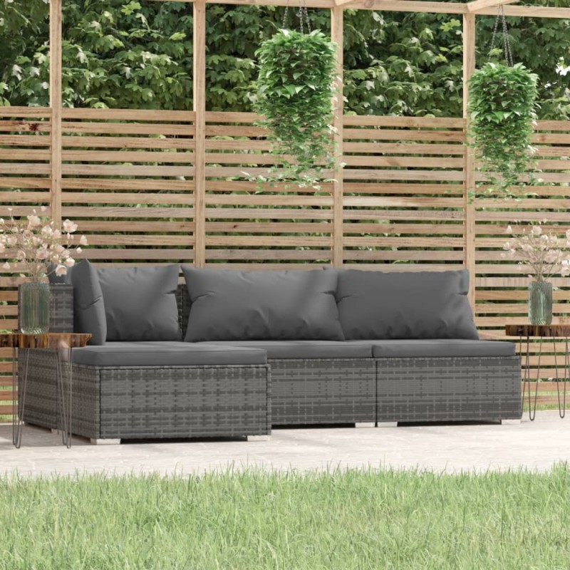 4-tlg. Garten-Lounge-Set mit Kissen Grau Poly Rattan 4-tlg. Garten-Lounge-Set mit Kissen Grau Poly Rattan
