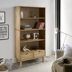 vidaXL Bücherregal OTTA mit 2 Schubladen Braun Massivholz Kiefer