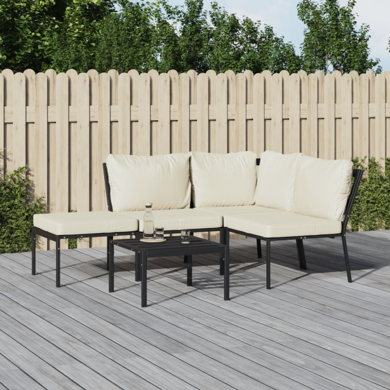 vidaXL 5-tlg. Garten-Lounge-Set mit Sandfarbigen Kissen Stahl vidaXL 5-tlg. Garten-Lounge-Set mit Sandfarbigen Kissen Stahl
