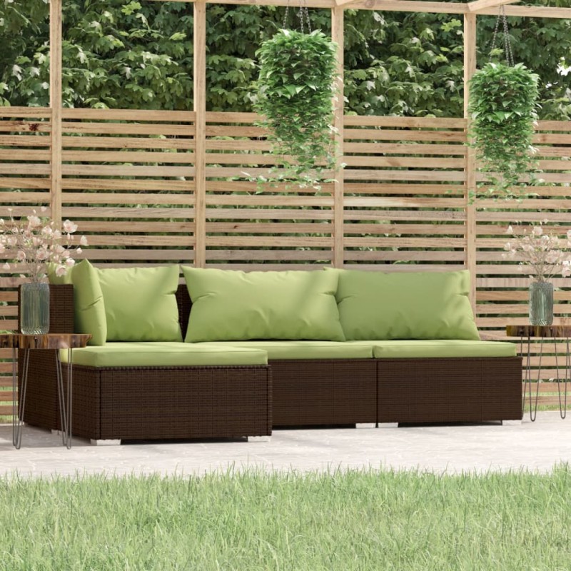 4-tlg. Garten-Lounge-Set mit Kissen Braun Poly Rattan 4-tlg. Garten-Lounge-Set mit Kissen Braun Poly Rattan