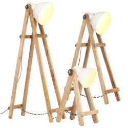 vidaXL Stehlampen 3 Stk. Weiß E27 Mango Massivholz 