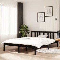vidaXL Massivholzbett Schwarz 135x190 cm