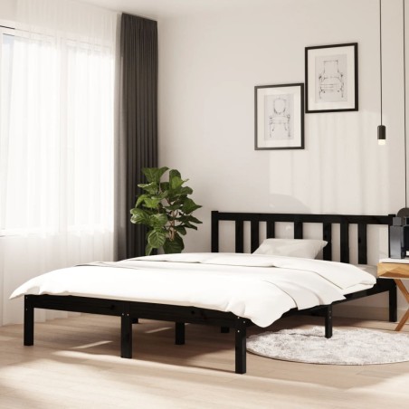 vidaXL Massivholzbett Schwarz 135x190 cm