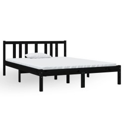 vidaXL Massivholzbett Schwarz 135x190 cm