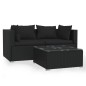 3-tlg. Garten-Lounge-Set mit Kissen Schwarz Poly Rattan 3-tlg. Garten-Lounge-Set mit Kissen Schwarz Poly Rattan