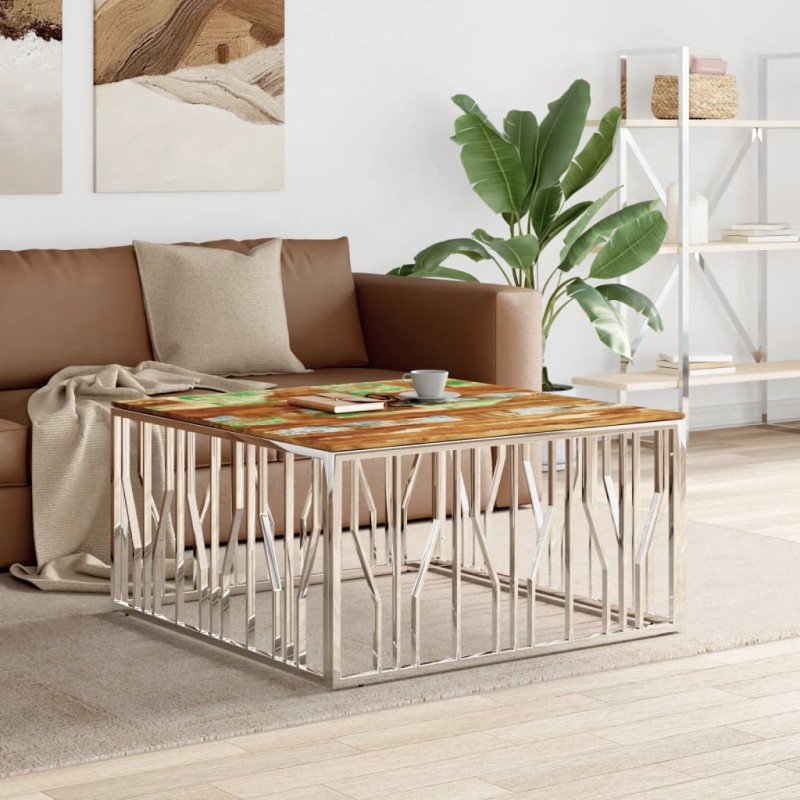 vidaXL Couchtisch Silbern Edelstahl und Massivholz Akazie vidaXL Couchtisch Silbern Edelstahl und Massivholz Akazie