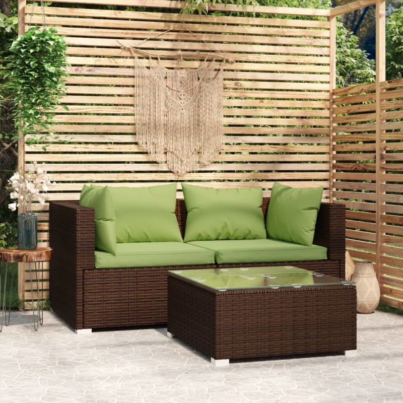 3-tlg. Garten-Lounge-Set mit Kissen Braun Poly Rattan 3-tlg. Garten-Lounge-Set mit Kissen Braun Poly Rattan