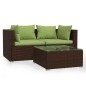 3-tlg. Garten-Lounge-Set mit Kissen Braun Poly Rattan 3-tlg. Garten-Lounge-Set mit Kissen Braun Poly Rattan