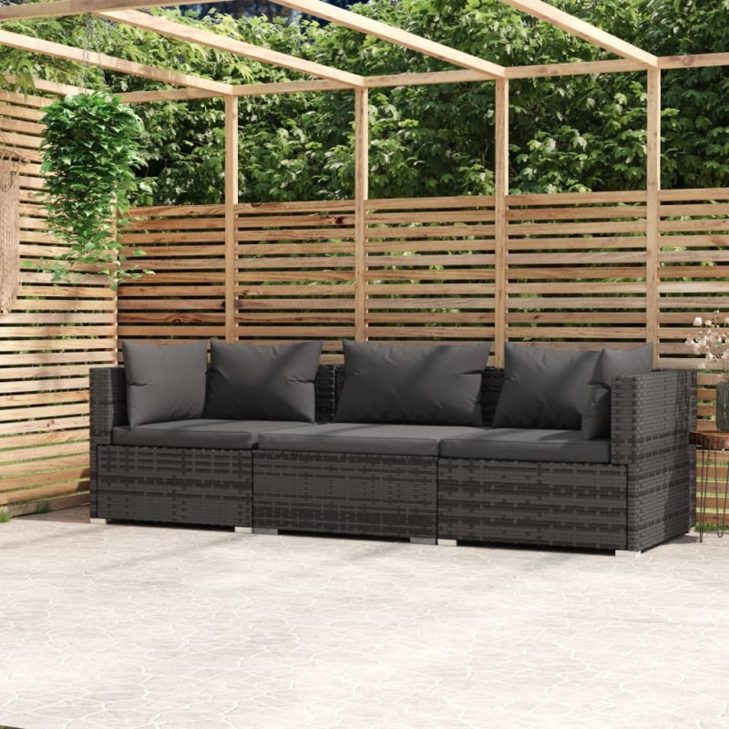 vidaXL 3-Sitzer-Sofa mit Kissen Grau Poly Rattan vidaXL 3-Sitzer-Sofa mit Kissen Grau Poly Rattan