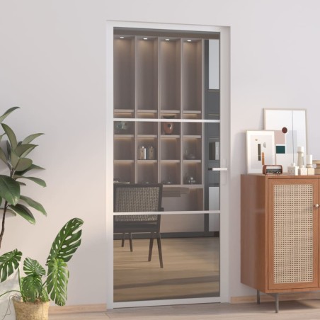vidaXL Innentür 93x201,5 cm Weiß ESG-Glas und Aluminium