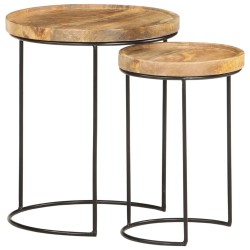 vidaXL 2-tlg. Couchtisch-Set Massivholz Mango und Stahl