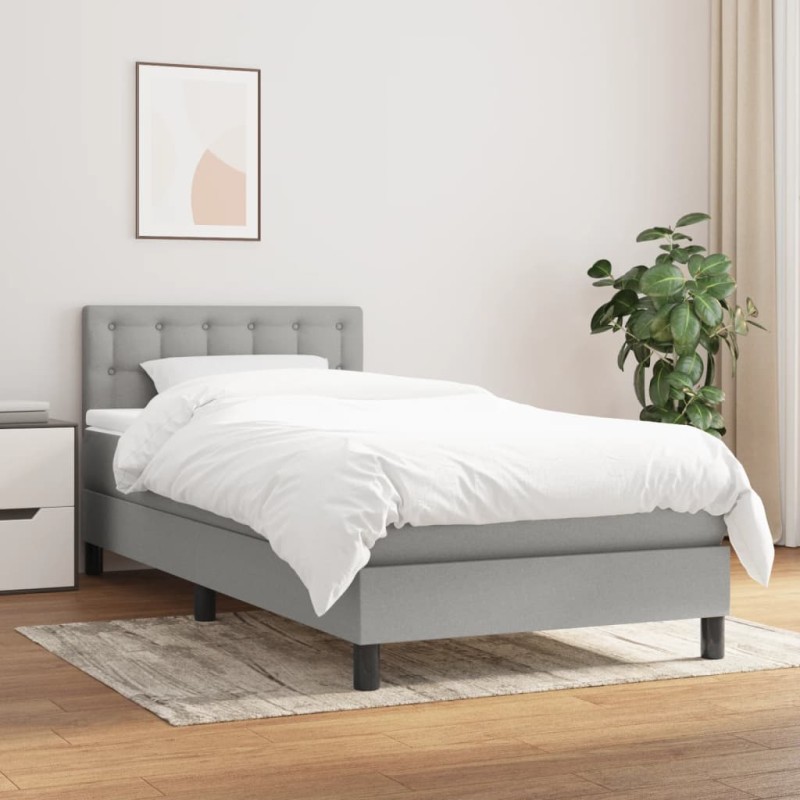 vidaXL Boxspringbett mit Matratze Hellgrau 100x200 cm Stoff vidaXL Boxspringbett mit Matratze Hellgrau 100x200 cm Stoff