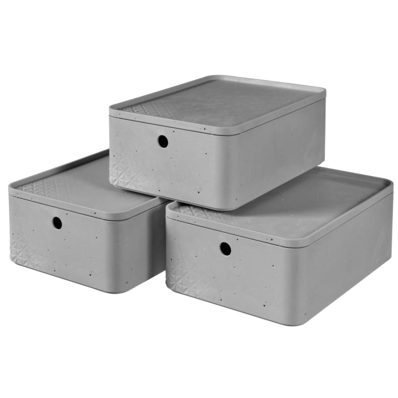 Curver Aufbewahrungsboxen mit Deckel 3 Stk. Beton Gr. M Hellgrau Curver Aufbewahrungsboxen mit Deckel 3 Stk. Beton Gr. M Hellgrau
