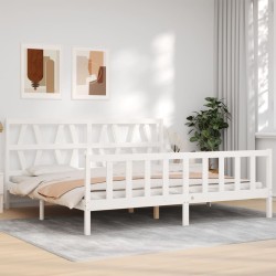 vidaXL Massivholzbett mit Kopfteil Weiß 200x200 cm