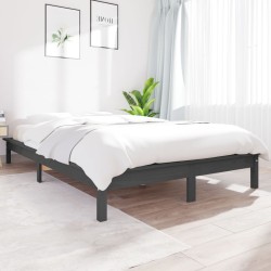 vidaXL Massivholzbett Grau 135x190 cm Kiefer