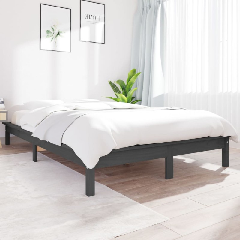 vidaXL Massivholzbett Grau 135x190 cm Kiefer vidaXL Massivholzbett Grau 135x190 cm Kiefer