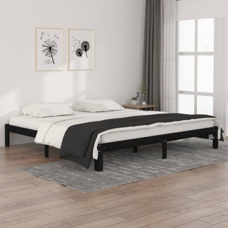 vidaXL Massivholzbett Schwarz Kiefer 200x200 cm
