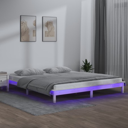 vidaXL Massivholzbett mit LEDs Weiß 140x200 cm
