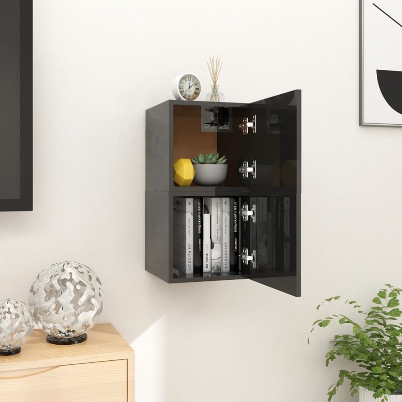 vidaXL TV-Wandschränke 2 Stk. Hochglanz-Schwarz 30,5x30x30 cm vidaXL TV-Wandschränke 2 Stk. Hochglanz-Schwarz 30,5x30x30 cm