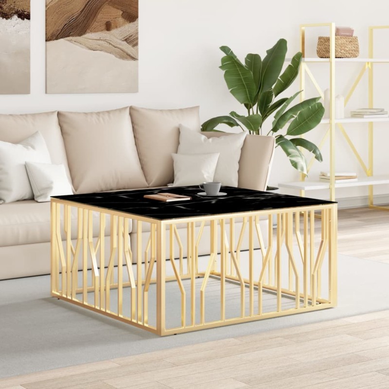 vidaXL Couchtisch Golden 100x100x50 cm Edelstahl und Glas vidaXL Couchtisch Golden 100x100x50 cm Edelstahl und Glas