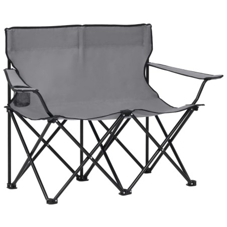 vidaXL Campingstuhl 2-Sitzer Klappbar Stahl und Stoff Grau