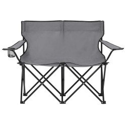 vidaXL Campingstuhl 2-Sitzer Klappbar Stahl und Stoff Grau
