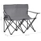 vidaXL Campingstuhl 2-Sitzer Klappbar Stahl und Stoff Grau vidaXL Campingstuhl 2-Sitzer Klappbar Stahl und Stoff Grau