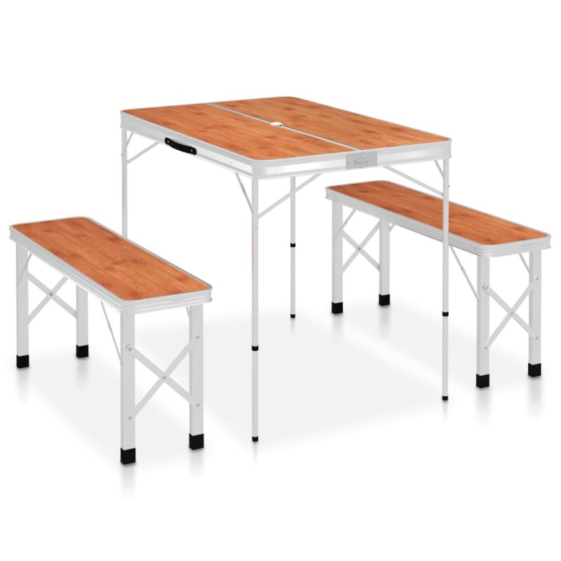 vidaXL Klappbarer Campingtisch mit 2 Sitzbänken Aluminium Braun vidaXL Klappbarer Campingtisch mit 2 Sitzbänken Aluminium Braun
