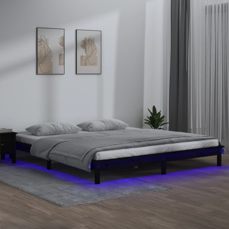 vidaXL Massivholzbett mit LEDs Schwarz 135x190 cm vidaXL Massivholzbett mit LEDs Schwarz 135x190 cm