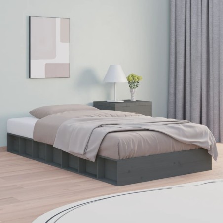 vidaXL Massivholzbett Grau 90x200 cm