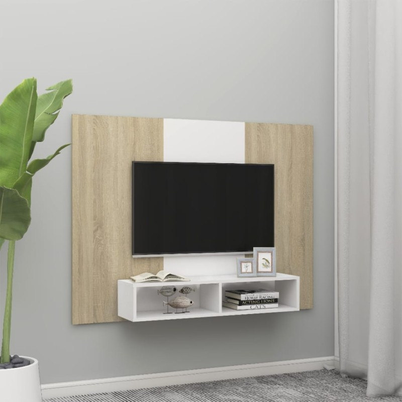 vidaXL TV-Wandschrank Weiß Sonoma-Eiche 135x23,5x90 cm Holzwerkstoff vidaXL TV-Wandschrank Weiß Sonoma-Eiche 135x23,5x90 cm Holzwerkstoff