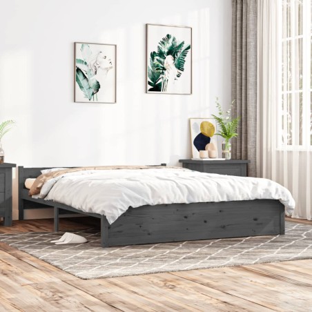 vidaXL Massivholzbett Grau 150x200 cm